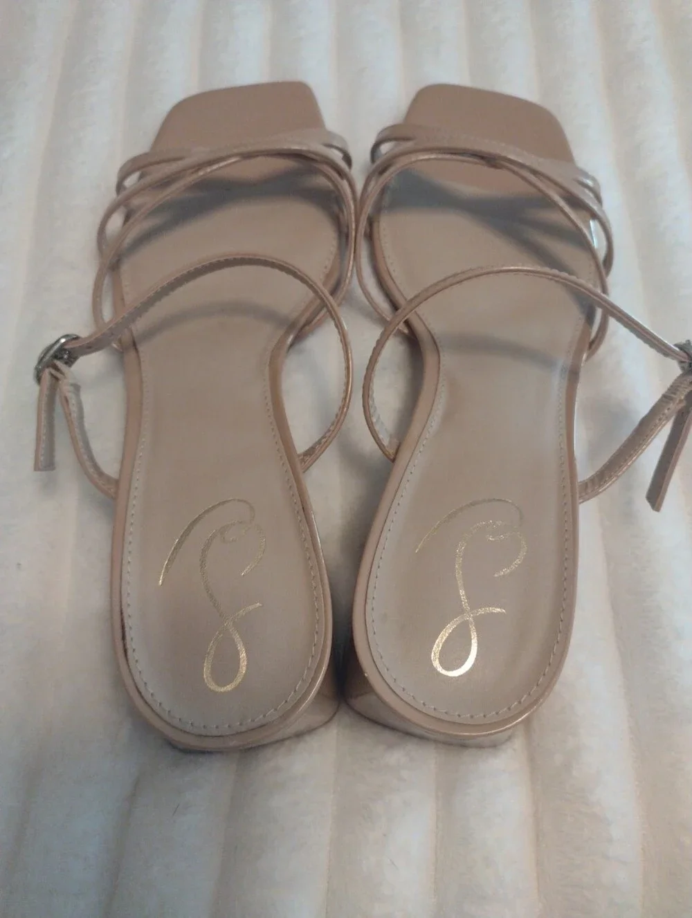 New Sam Edelman Womens 10.5M Rachelle Dress Sandals Nude Beige Block Heel Buckle